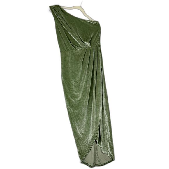 Baltic Born Kourtney Velvet One Shoulder Midi Dress Sage Size Small NEW Stretch - Picture 2 of 9